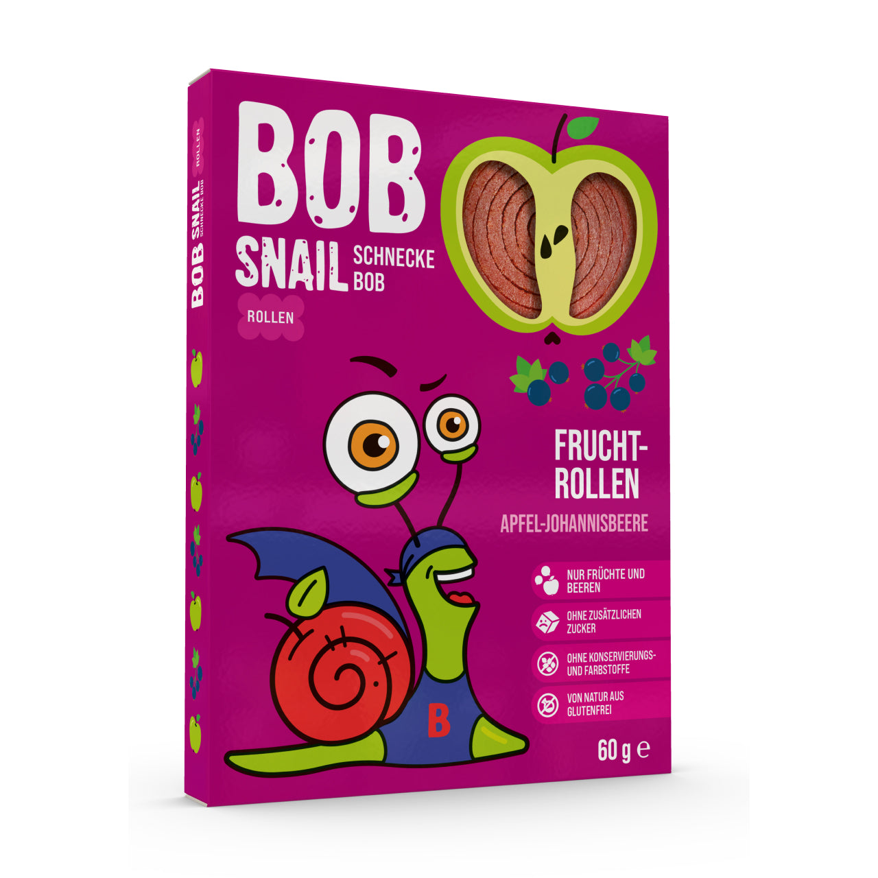 BoB Snail Fruchtrollen Apfel-Schwarze Johannisbeere 20x 60 g