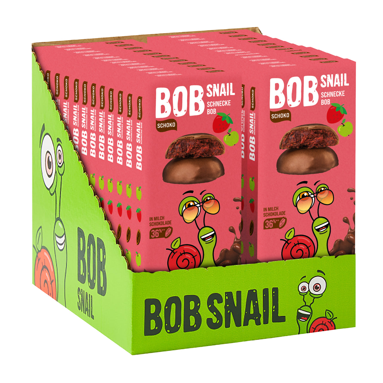 Bob Snail Fruchtcrush Apfel-Erdbeere in Vollmilchschokolade 24x30g