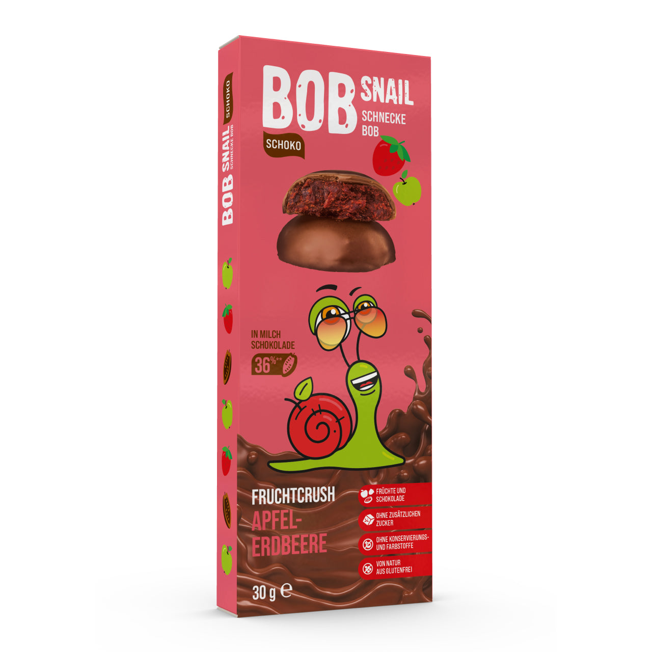 Bob Snail Fruchtcrush Apfel-Erdbeere in Vollmilchschokolade 24x30g