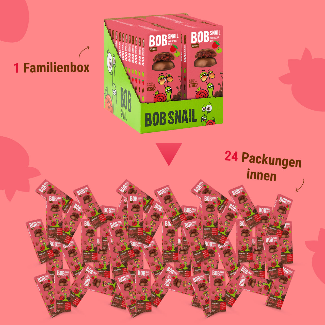 Bob Snail Fruchtcrush Apfel-Erdbeere in Vollmilchschokolade 24x30g