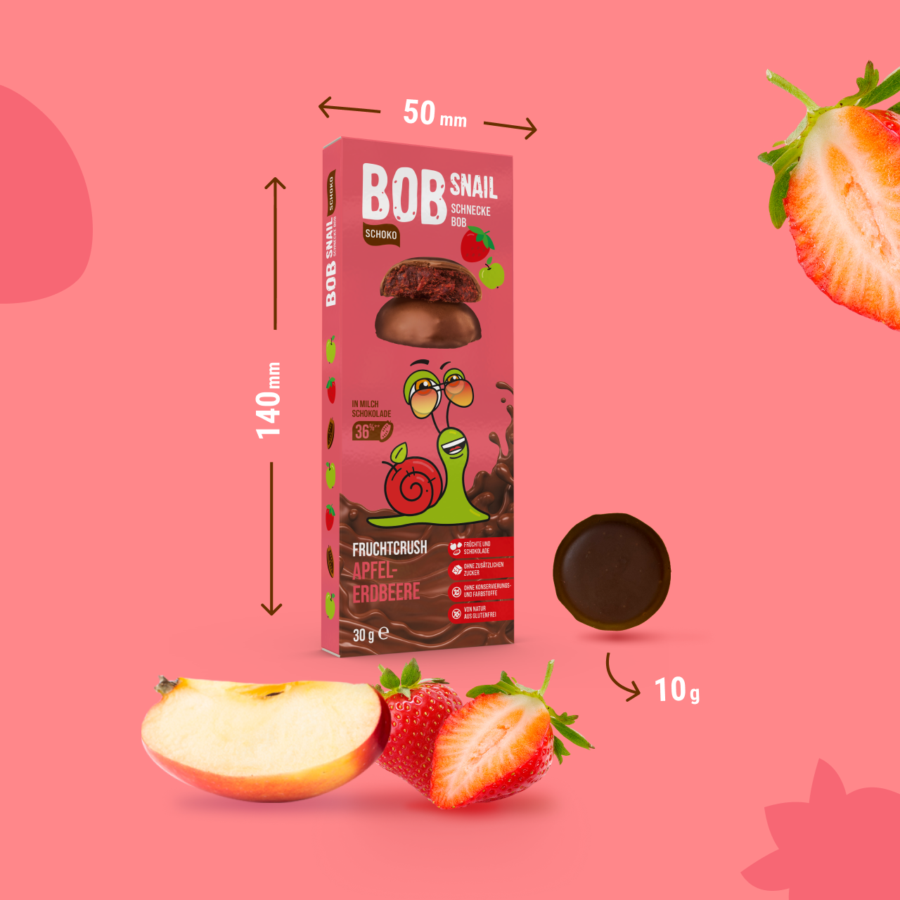 Bob Snail Fruchtcrush Apfel-Erdbeere in Vollmilchschokolade 24x30g