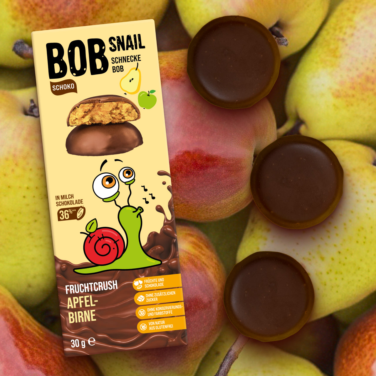 Bob Snail Fruchtcrush Apfel-Birne in Vollmilchschokolade 24x30g
