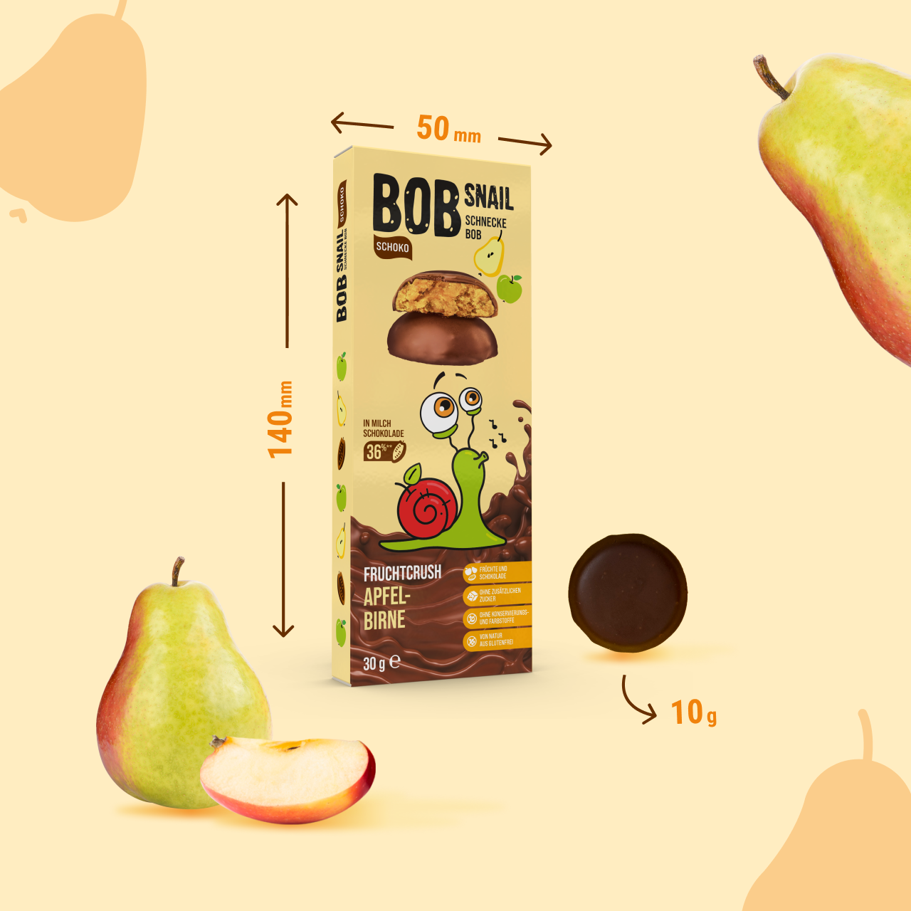 Bob Snail Fruchtcrush Apfel-Birne in Vollmilchschokolade 24x30g