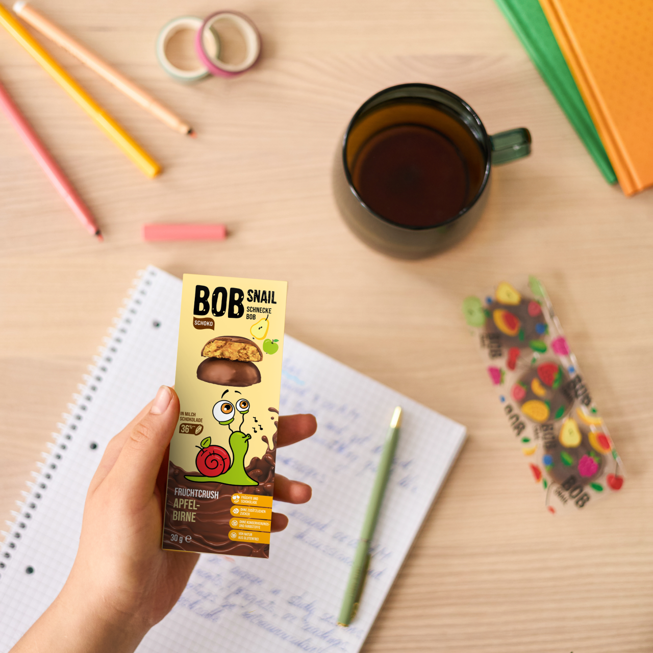 Bob Snail Fruchtcrush Apfel-Birne in Vollmilchschokolade 24x30g