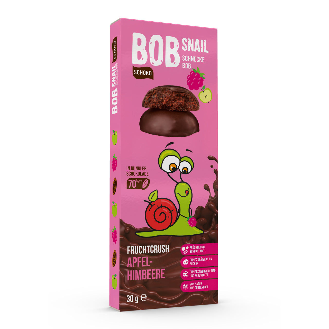 Bob Snail Fruchtcrush Apfel-Himbeere in Zartbitterschokolade 24x30g