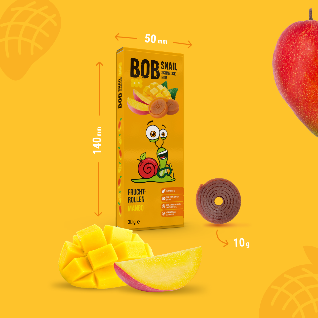 BobSnail Fruchtrollen Mango 24 x 30 g