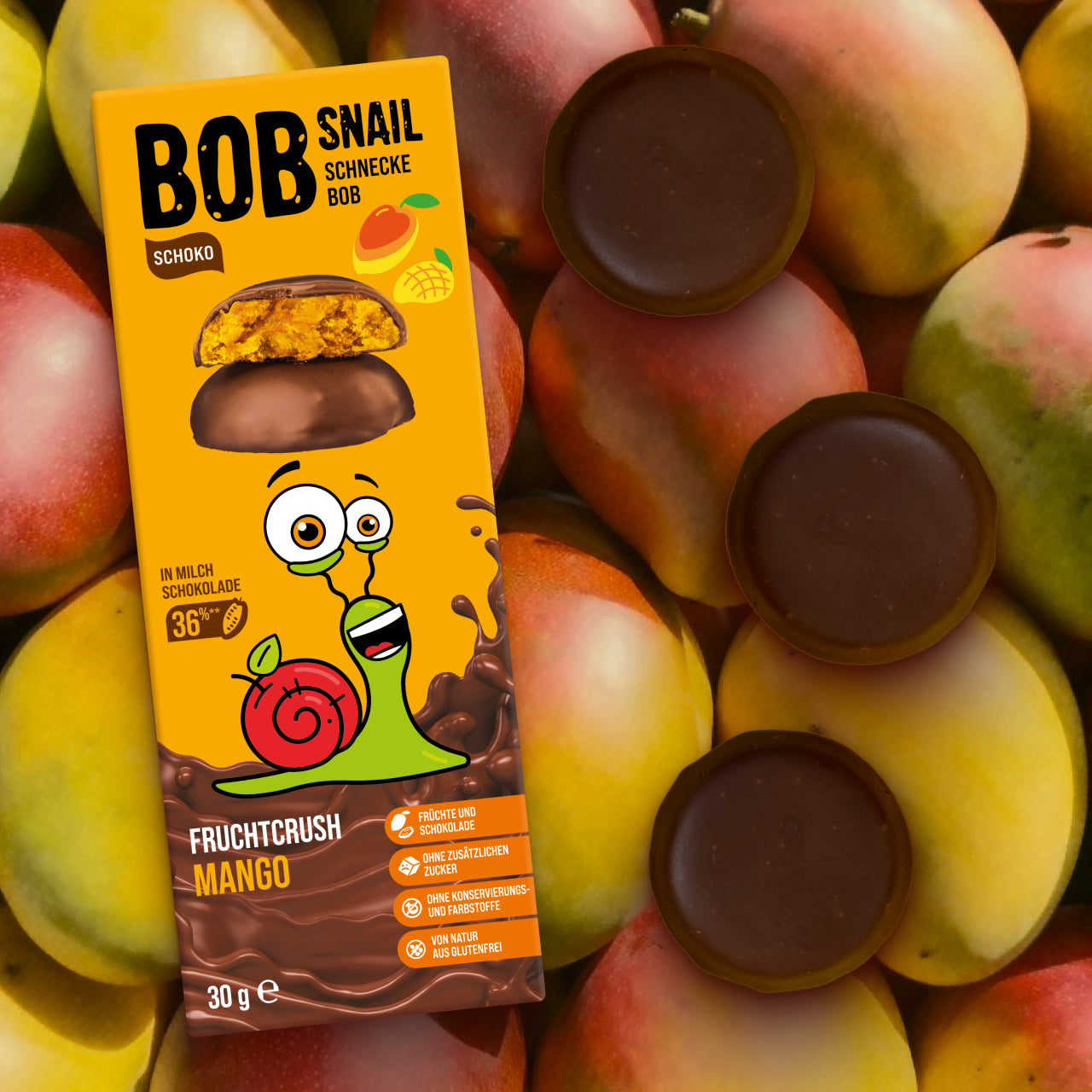 Bob Snail Fruchtcrush Mango in Vollmilchschokolade 24x30g