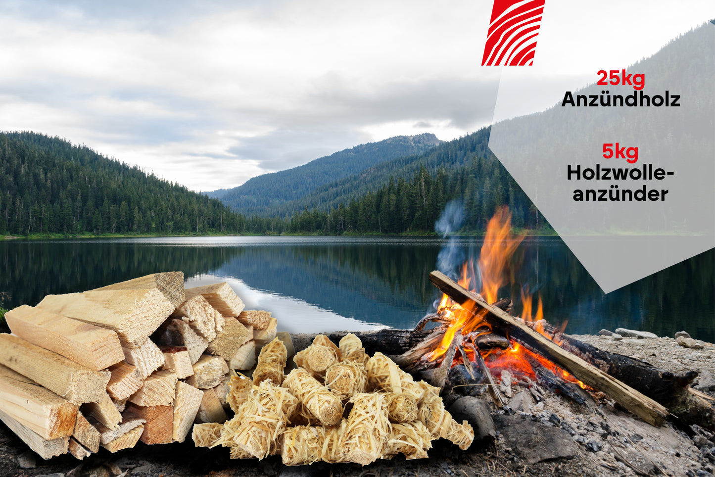 RHINOROCK Feuerstarter Set XL – 30 kg (25 kg Anzündholz, 5 kg Holzwolle-Anzünder) – Für schnelles und sauberes Entzünden von Kamin, Grill & Lagerfeuer