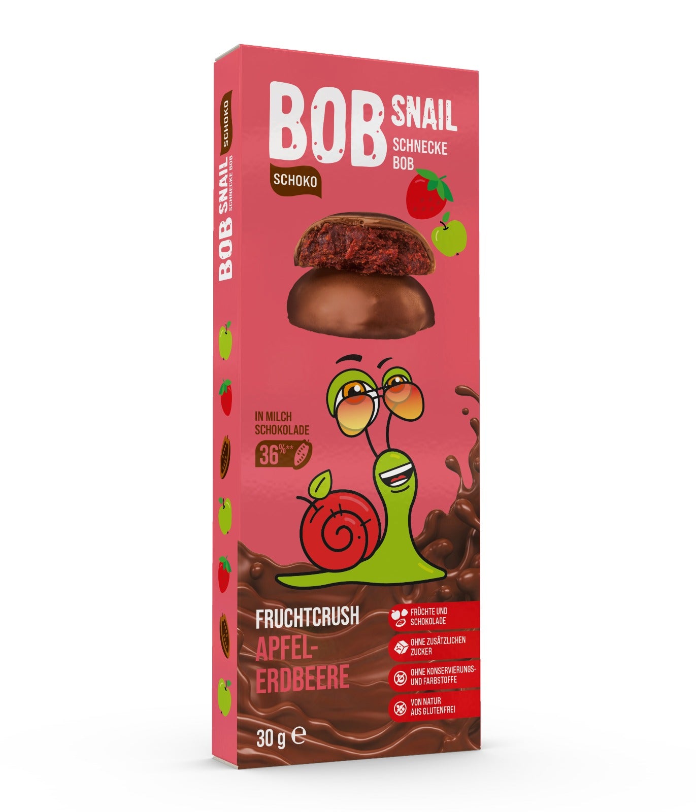 Bob Snail Fruchtcrush Apfel-Erdbeere in Vollmilchschokolade 24x30g