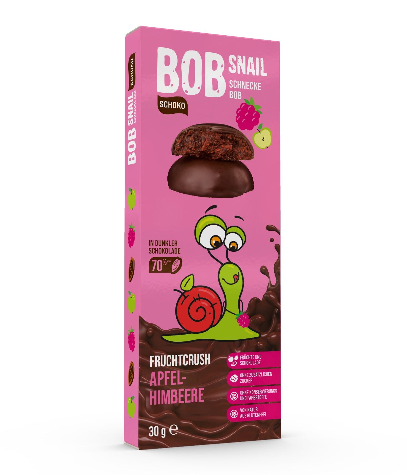 Bob Snail Fruchtcrush Apfel-Himbeere in Zartbitterschokolade 24x30g