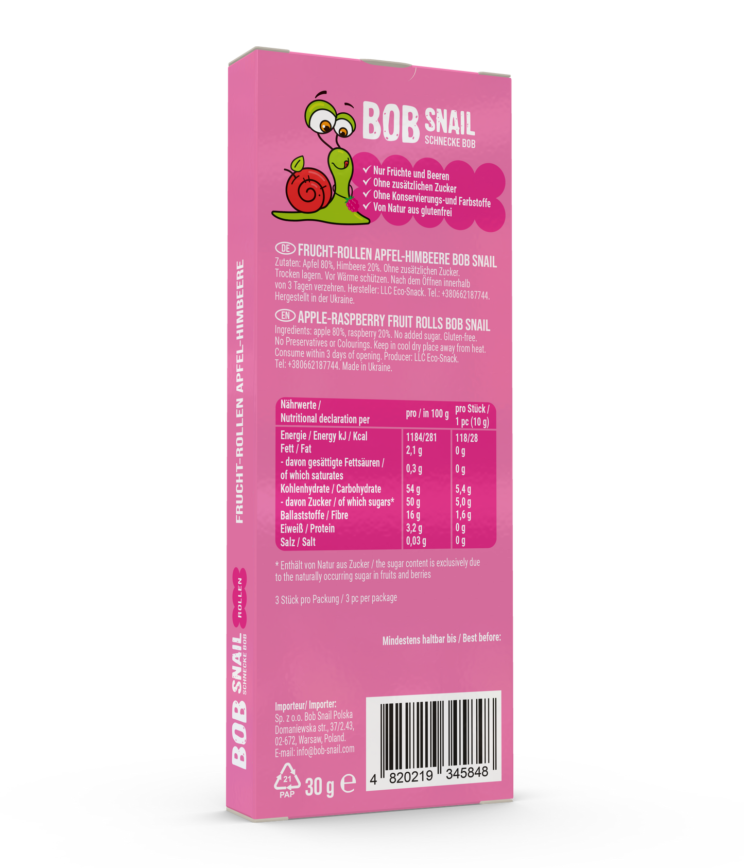 Bob Snail Fruchtrollen Apfel-Himbeere 24x30g