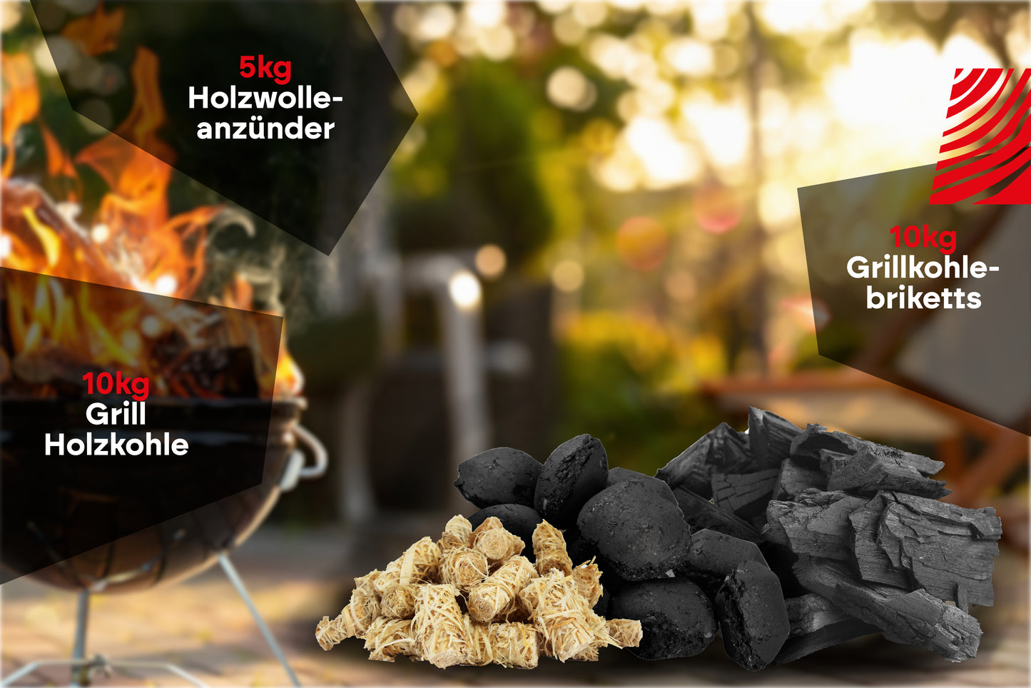 RHINOROCK BBQ Komplett Set Premium – 25 kg (10 kg Grillholzkohlebriketts, 10 kg Grillholzkohle, 5 kg Holzwolle-Anzünder) – Für professionelle Grillergebnisse & langanhaltende Hitze