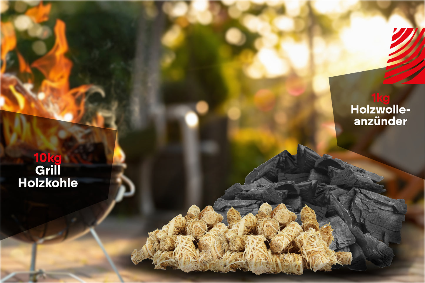 RHINOROCK Grillmeister Premium Set – 10 kg Premium-Grillholzkohle & 1 kg Holzwolle-Anzünder – Für müheloses Anzünden und erstklassige Grillergebnisse