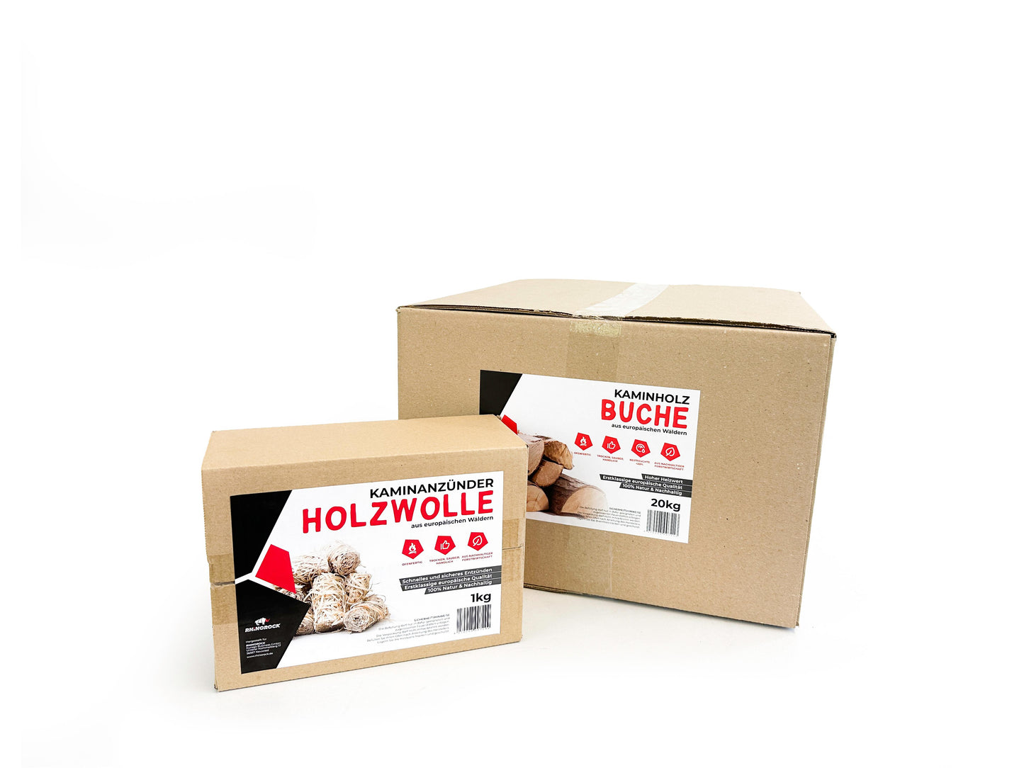 RHINOROCK Kaminfreude Starter Set – 21 kg (20 kg Buchenholz + 1 kg Holzwolle-Anzünder) – Ofenfertig, nachhaltig & ideal für gemütliche Kaminabende