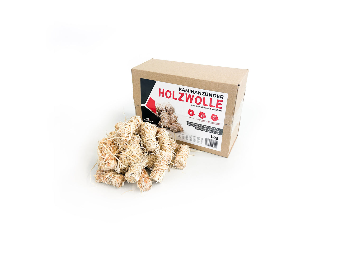 RHINOROCK Premium Holzwolle Anzünder 1 kg – Schnell zündend, umweltfreundlich, ideal für Kamin, Ofen & Grill