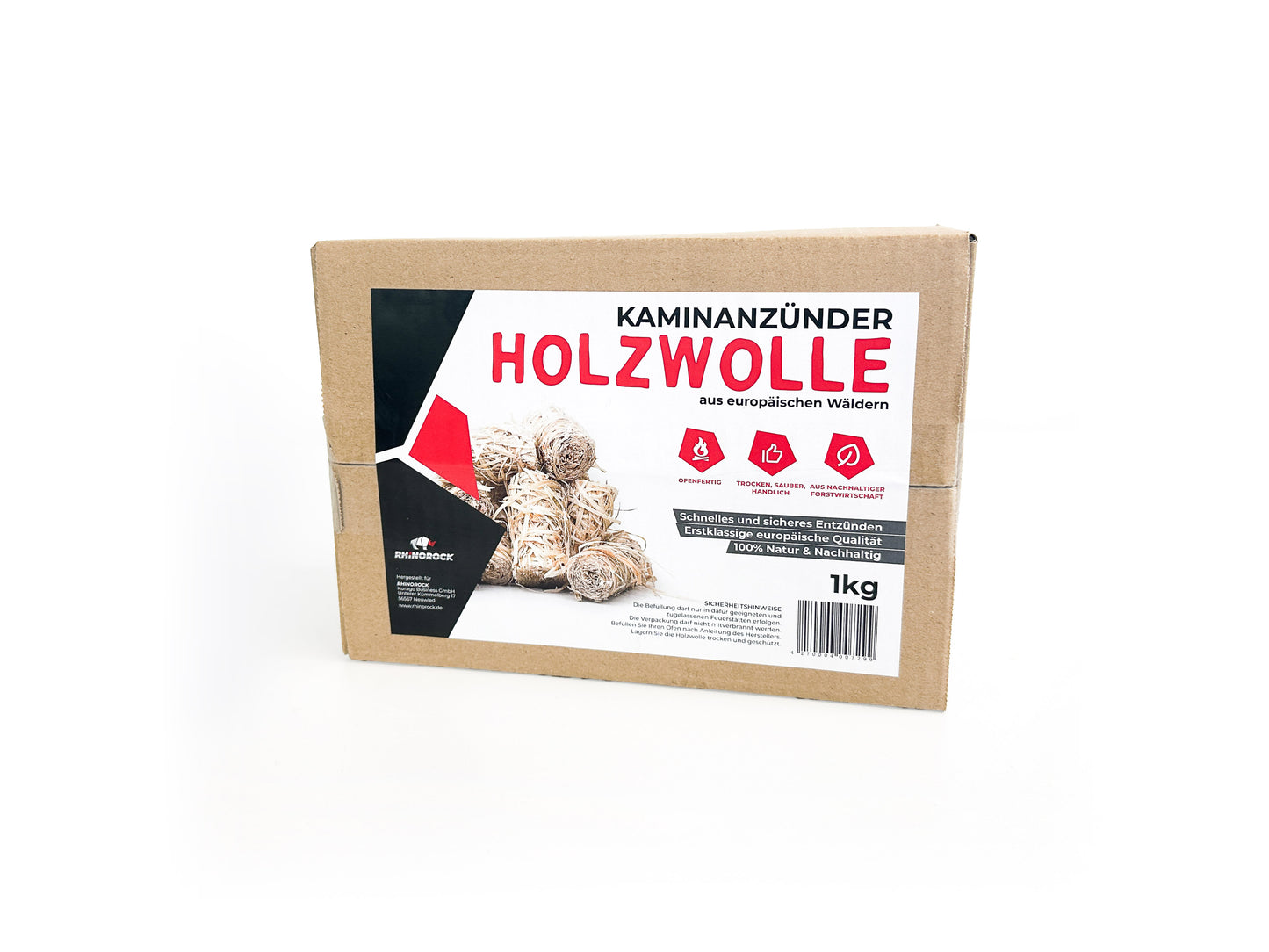 RHINOROCK Premium Holzwolle Anzünder 1 kg – Schnell zündend, umweltfreundlich, ideal für Kamin, Ofen & Grill