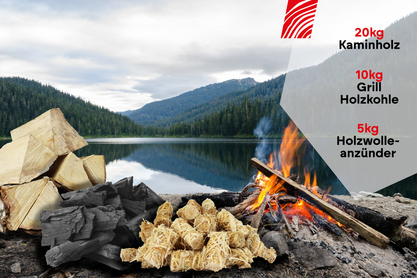 RHINOROCK BBQ & Kamin All-in-One Set – 35 kg (20 kg Buchenholz, 5 kg Holzwolle-Anzünder, 10 kg Grillholzkohle) – Für gemütliche Kaminabende & unvergessliche Grillfeste