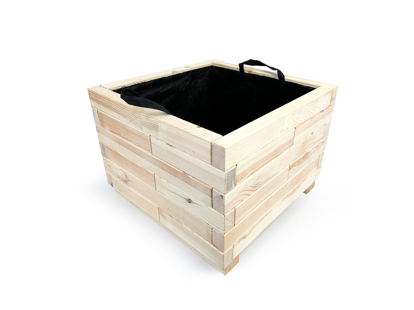 Pflanzenkübel Holz groß 60x60x43 cm – Kiefer massiv, FSC-zertifiziert, mit Fließ & Griffen – für große Pflanzen & Garten