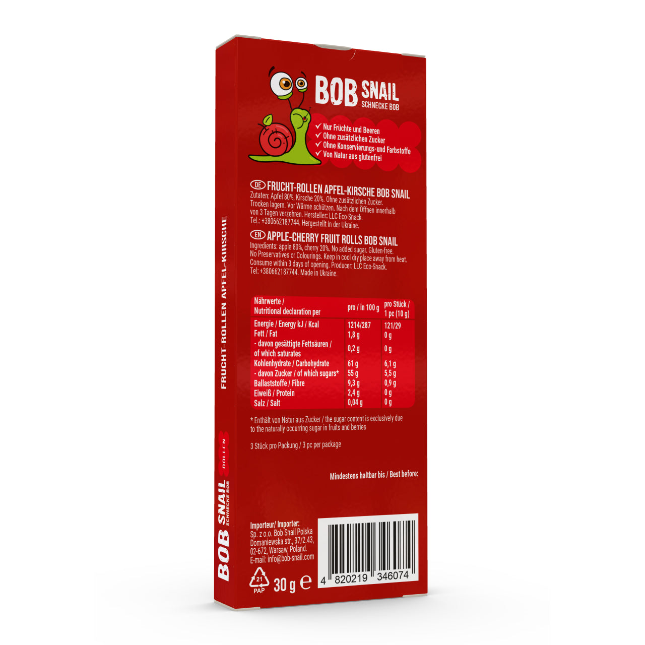 Bob Snail Fruchtrollen Apfel-Kirsche 24x30g AKTION