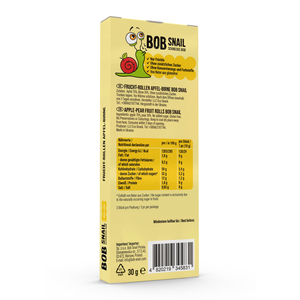 Bob Snail Fruchtrollen Apfel-Birne 24x30g AKTION