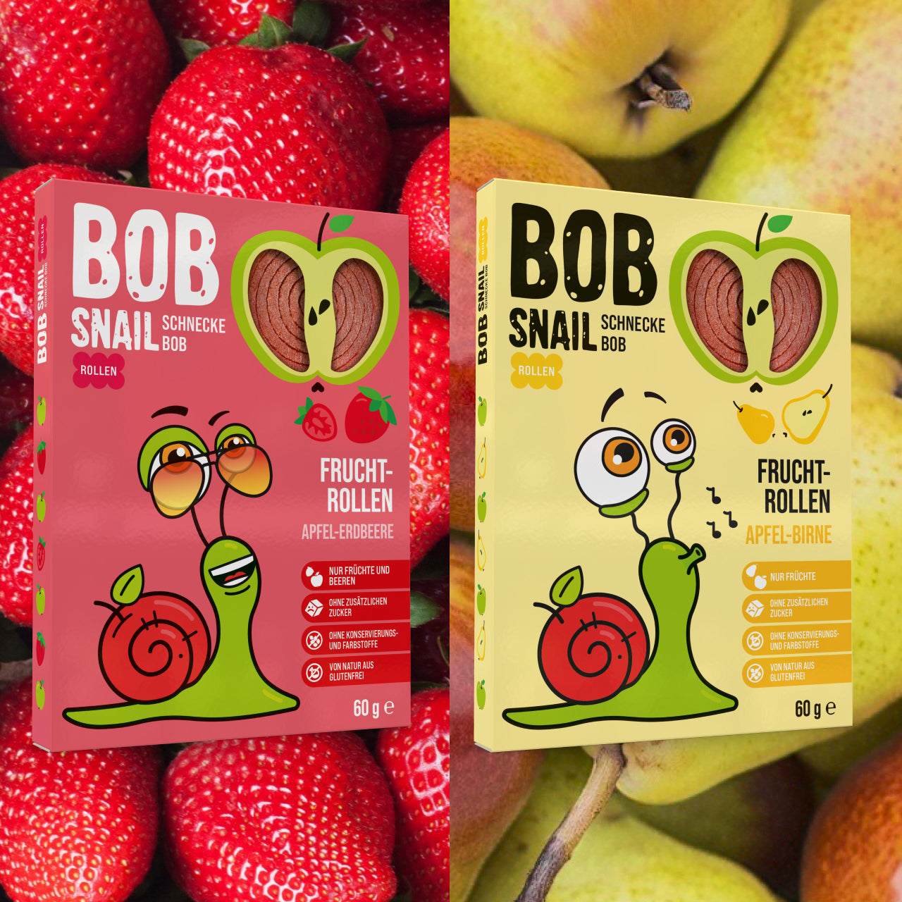 Bob Snail Set 10 - Fruchtrollen je 5 x 60g (Apfel-Erdbeere, Himbeere, Birne, Johannisbeere)