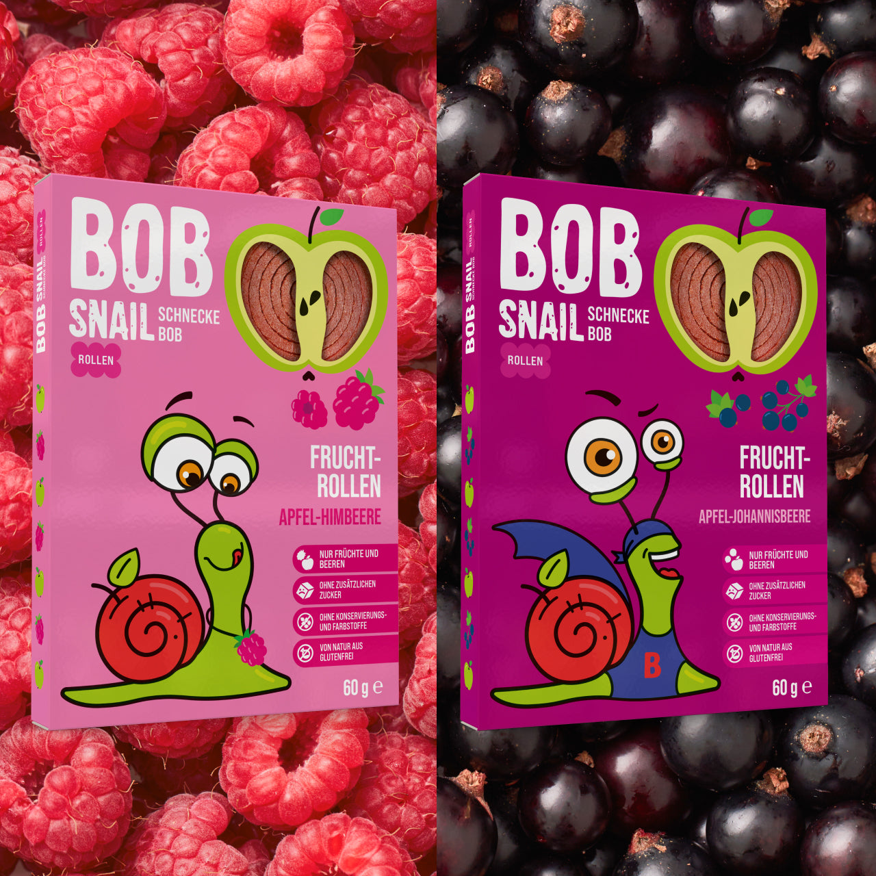 Bob Snail Set 10 - Fruchtrollen je 5 x 60g (Apfel-Erdbeere, Himbeere, Birne, Johannisbeere)