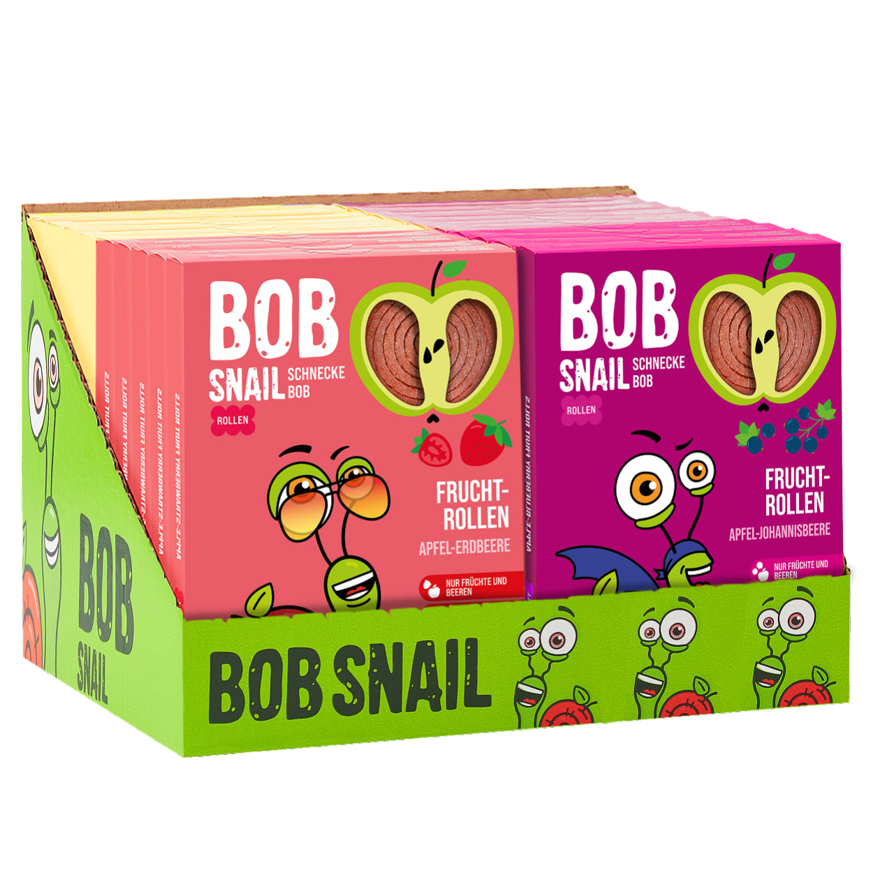 Bob Snail Set 10 - Fruchtrollen je 5 x 60g (Apfel-Erdbeere, Himbeere, Birne, Johannisbeere)