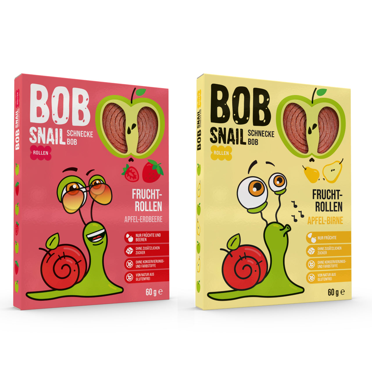 Bob Snail Set 9 - Fruchtrollen je 10x 60g (Apfel-Erdbeere & Apfel-Birne) – 100 % Frucht, vegan, ohne Zuckerzusatz