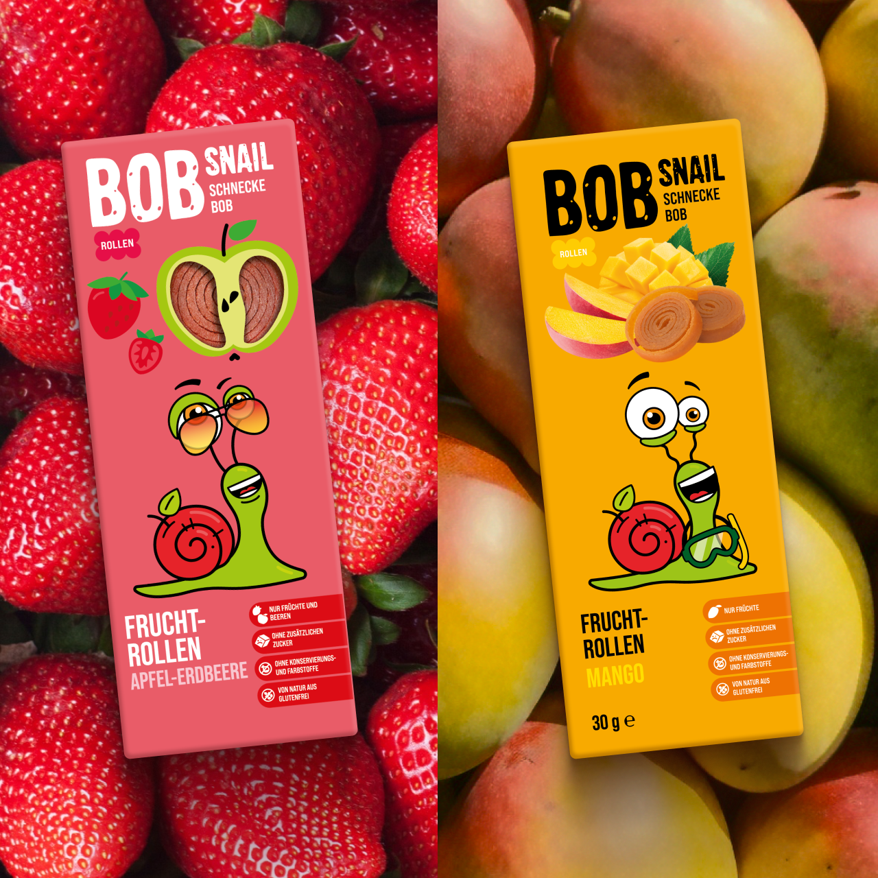 Bob Snail Set 1 – Fruchtrollen je 6 x 30g (Apfel-Heidelbeere, Apfel-Erdbeere, Mango, Apfel-Himbeere)
