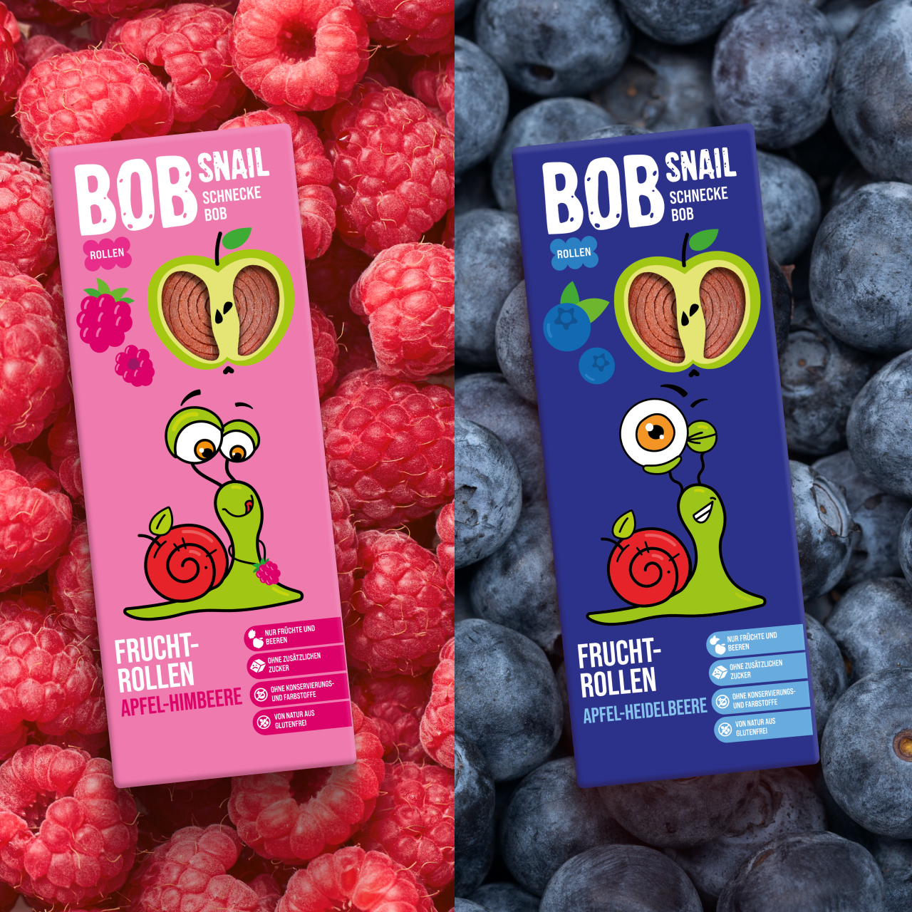 Bob Snail Set 1 – Fruchtrollen je 6 x 30g (Apfel-Heidelbeere, Apfel-Erdbeere, Mango, Apfel-Himbeere)