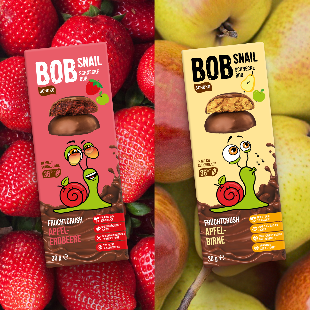 Bob Snail Set 5 – Fruchtrollen & Fruchtcrush je 6 x 30g (Rollen: Apfel-Himbeere, Apfel-Heidelbeere | Crush: Apfel-Erdbeere, Apfel-Birne)