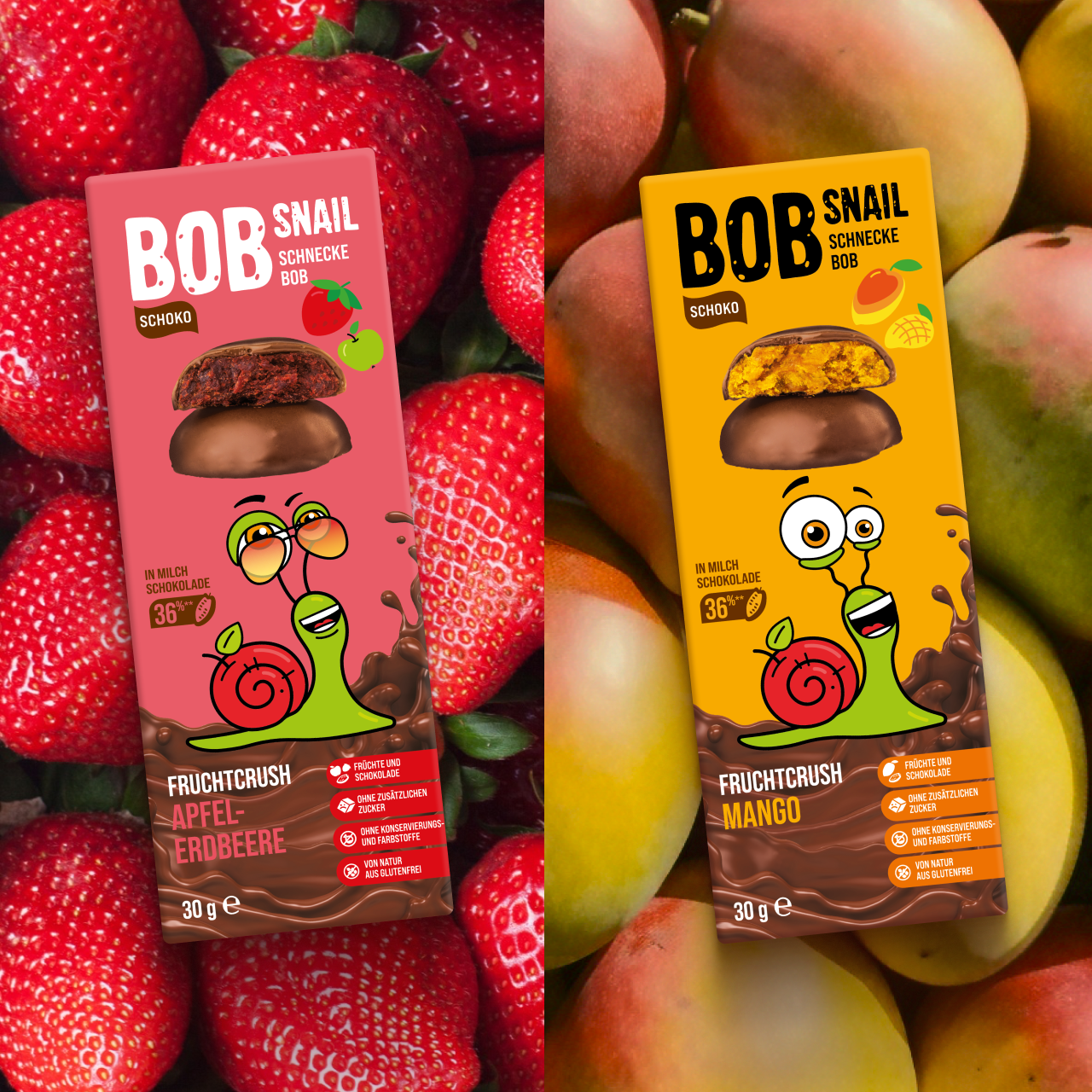 Bob Snail Set 6 – Fruchtrollen & Fruchtcrush je 6 x 30g (Rollen: Apfel-Heidelbeere, Apfel-Himbeere | Crush: Apfel-Himbeere, Mango)