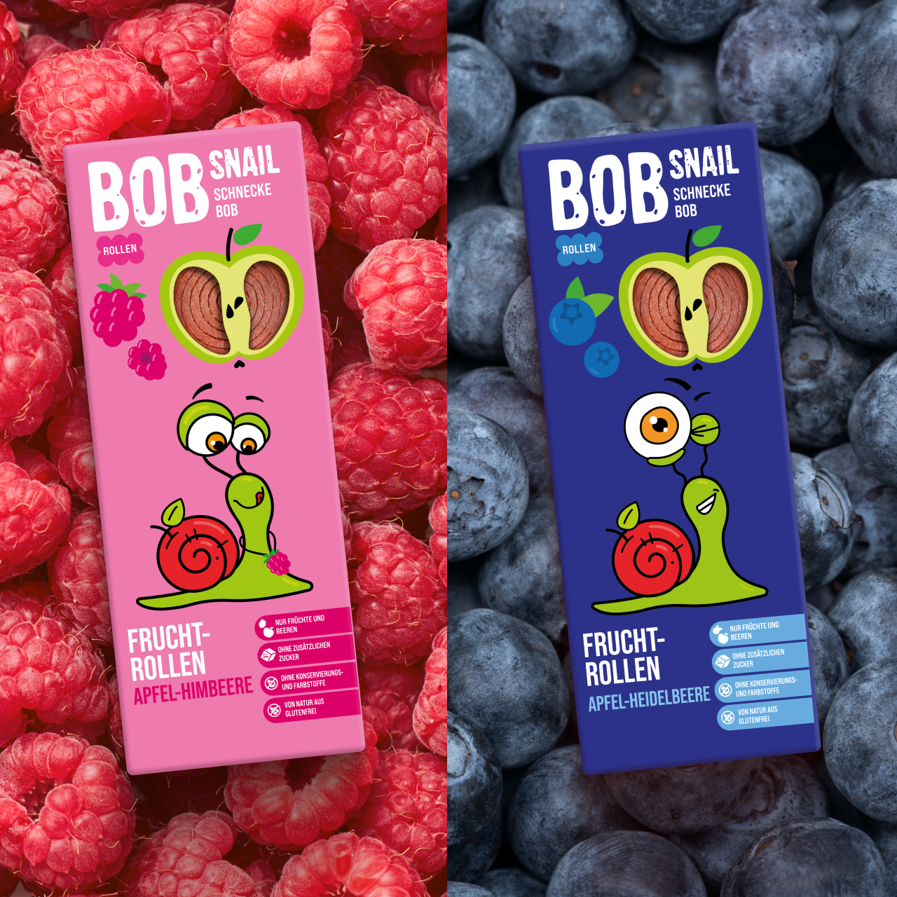 Bob Snail Set 6 – Fruchtrollen & Fruchtcrush je 6 x 30g (Rollen: Apfel-Heidelbeere, Apfel-Himbeere | Crush: Apfel-Himbeere, Mango)