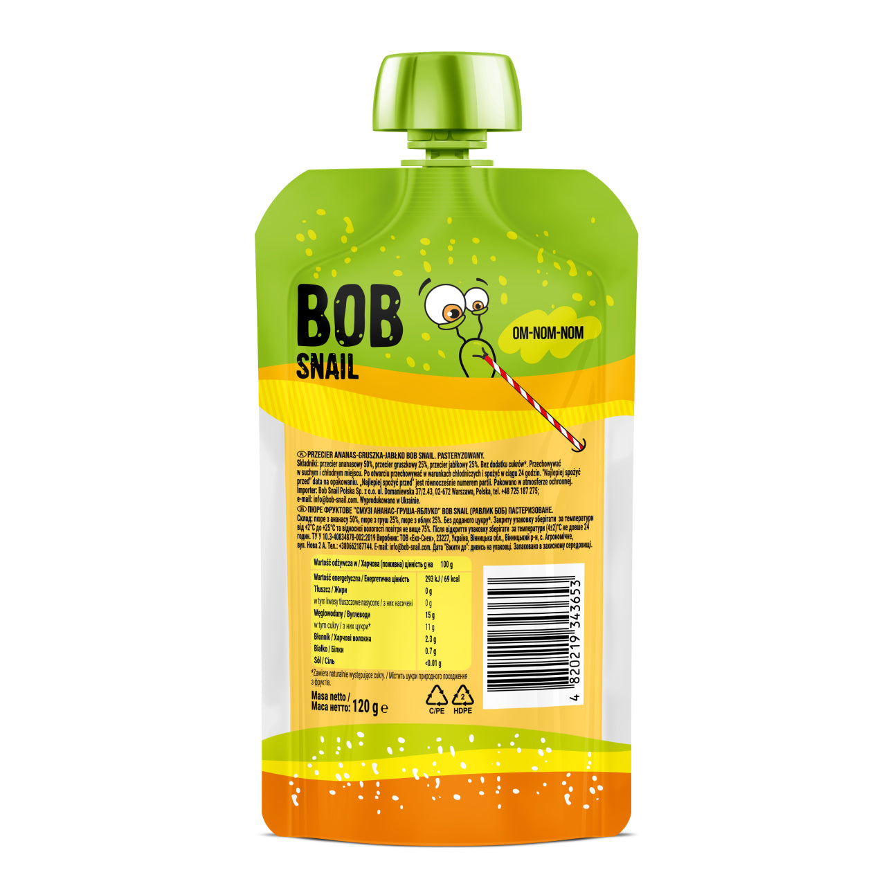 Bob Snail Quetschie Frucht Smoothie Ananas Birne Apfel 10x120g