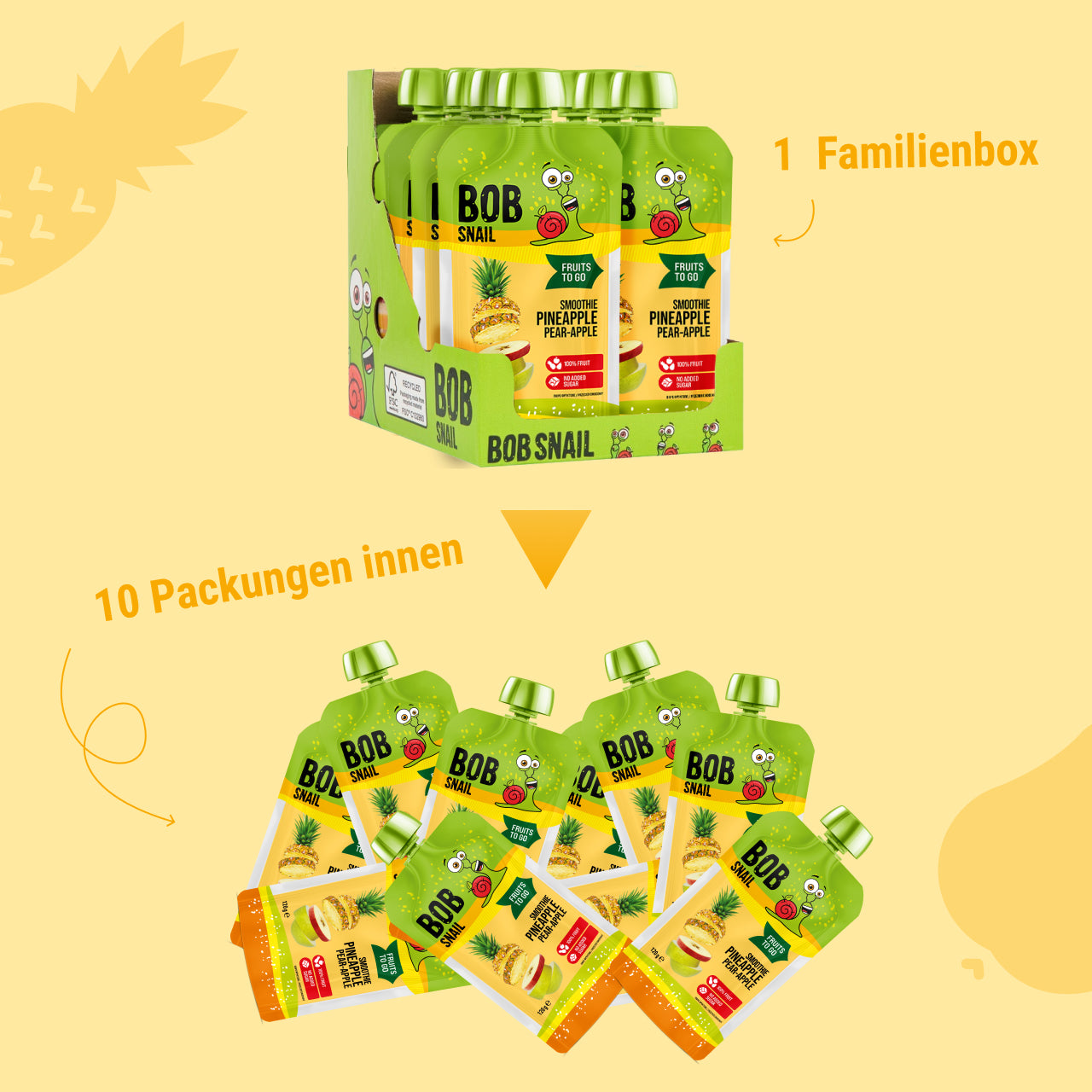 Bob Snail Quetschie Frucht Smoothie Ananas Birne Apfel 10x120g