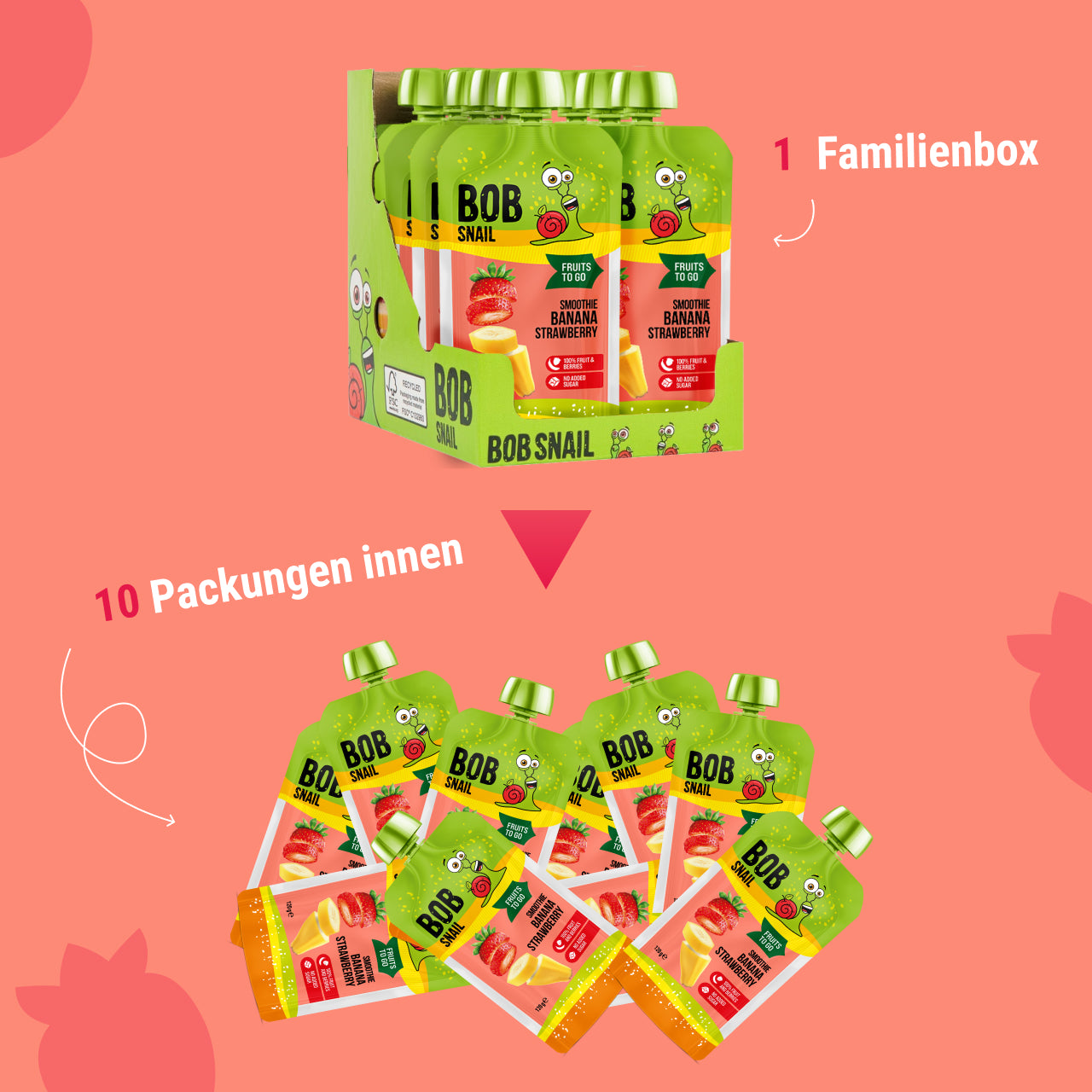 Bob Snail Quetschie Frucht Smoothie Banane Erdbeere 10x120g