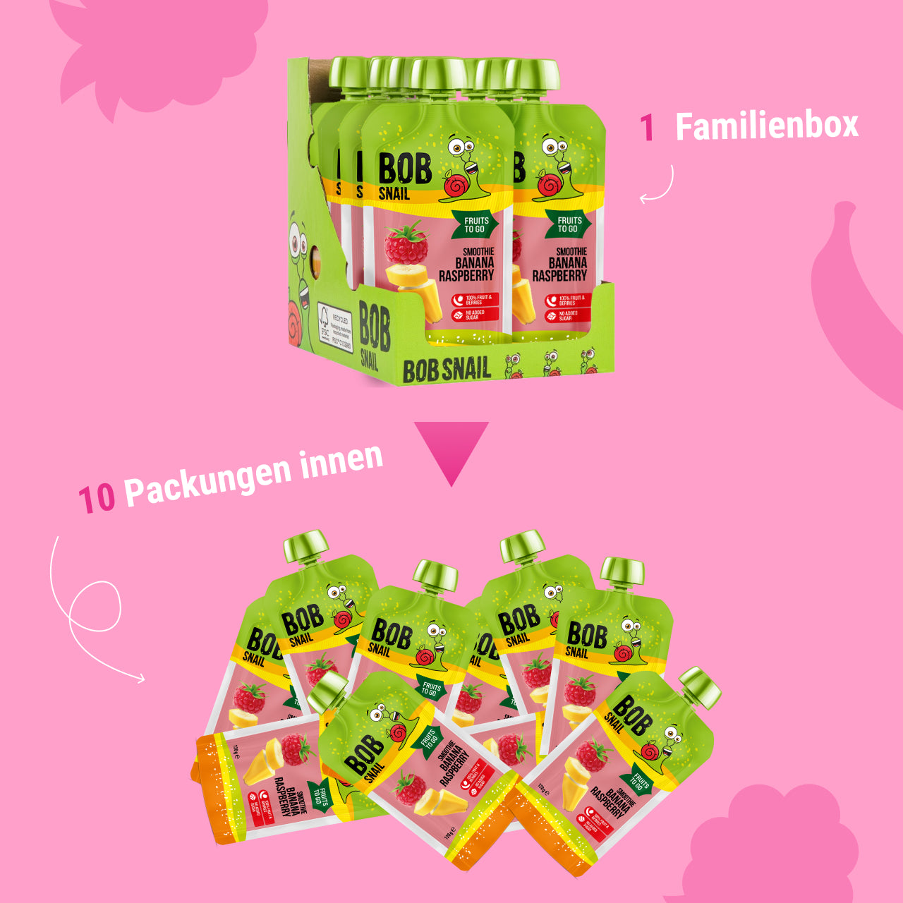 Bob Snail Quetschie Frucht Smoothie Banane Himbeere 10x120g
