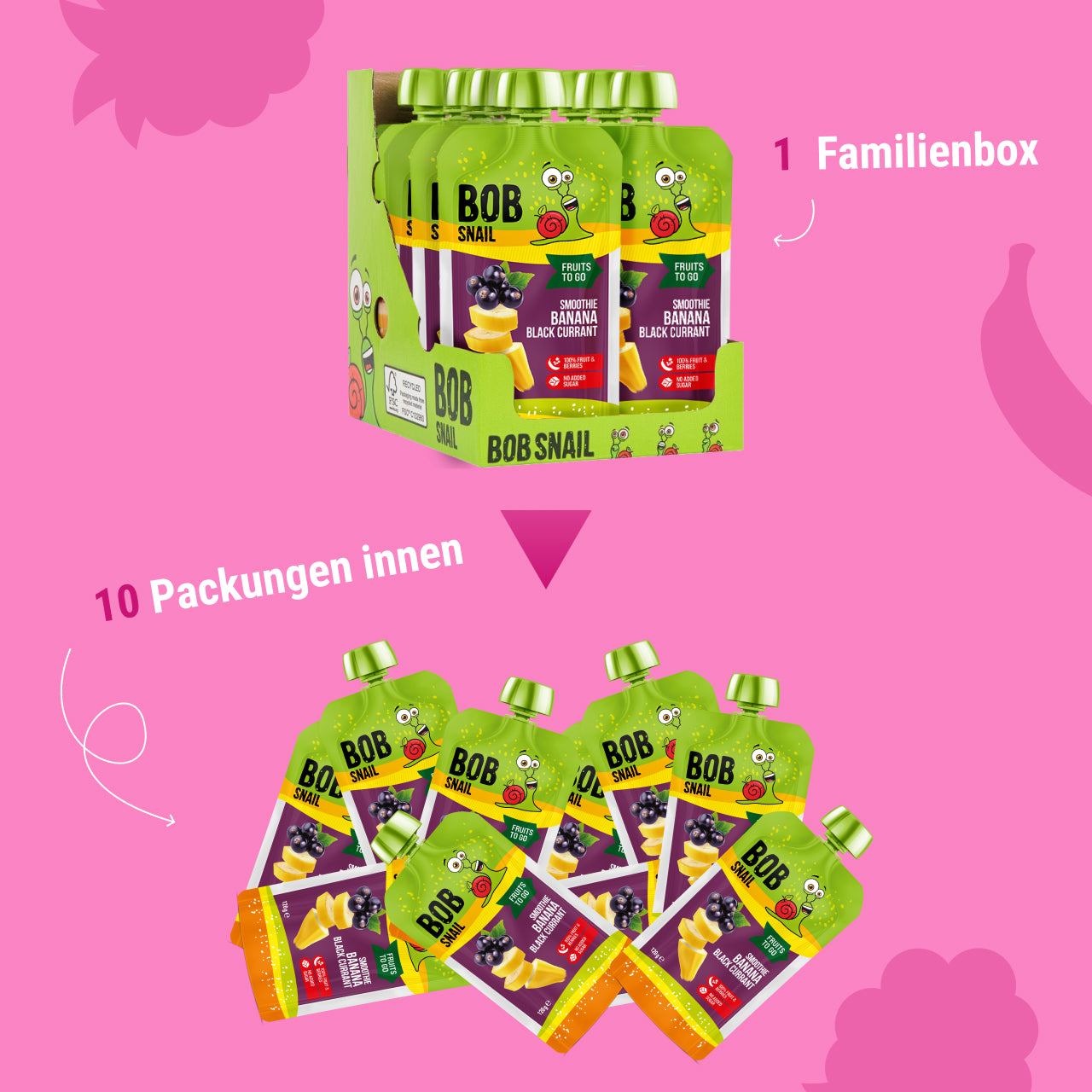Bob Snail Quetschie Frucht Smoothie Banane Johannisbeere 10x120g