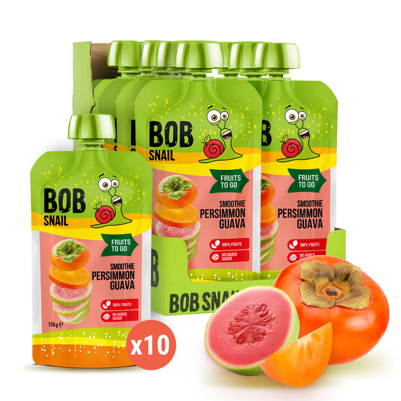 Bob Snail Quetschie Frucht Smoothie Kaki Guave 10x120g