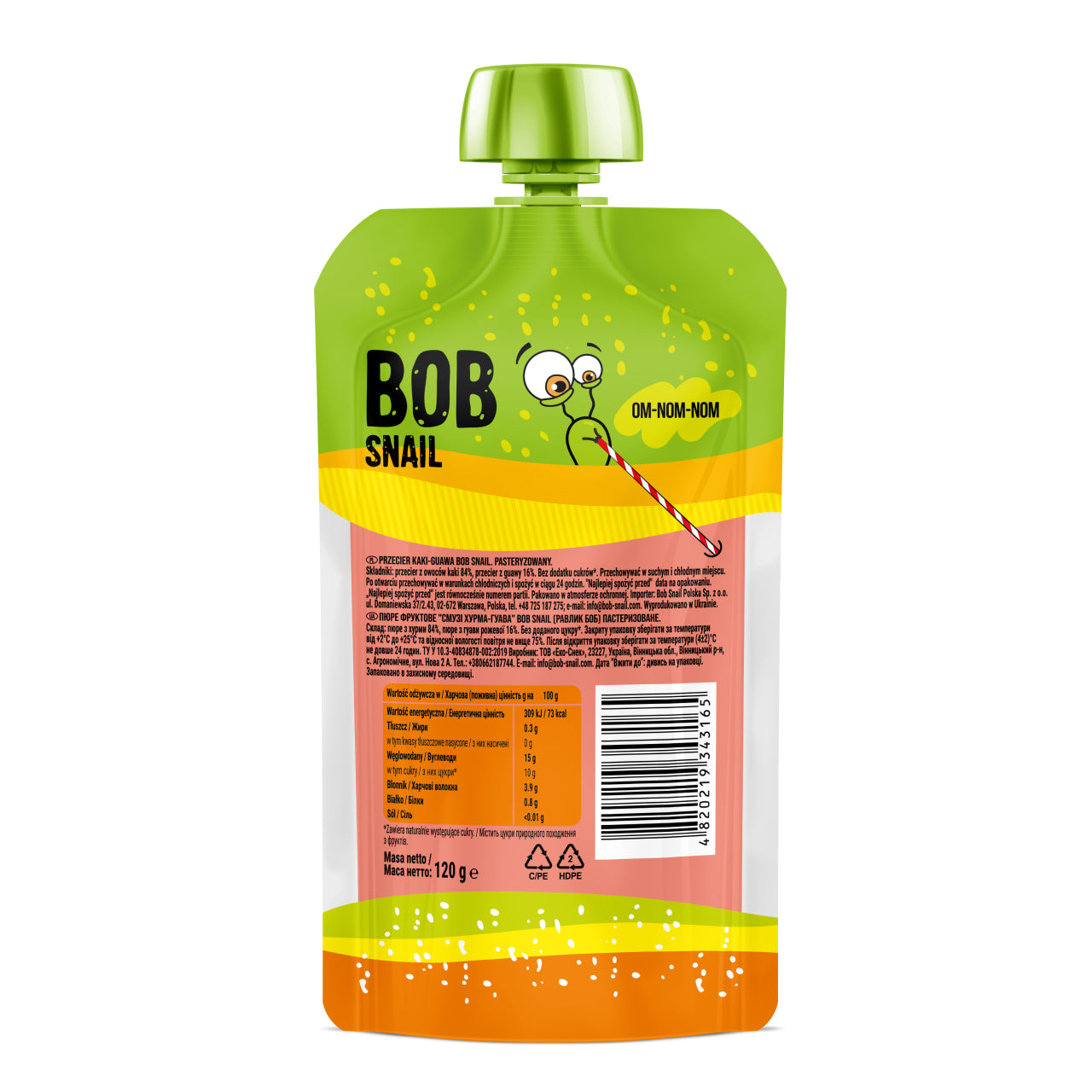 Bob Snail Quetschie Frucht Smoothie Kaki Guave 10x120g