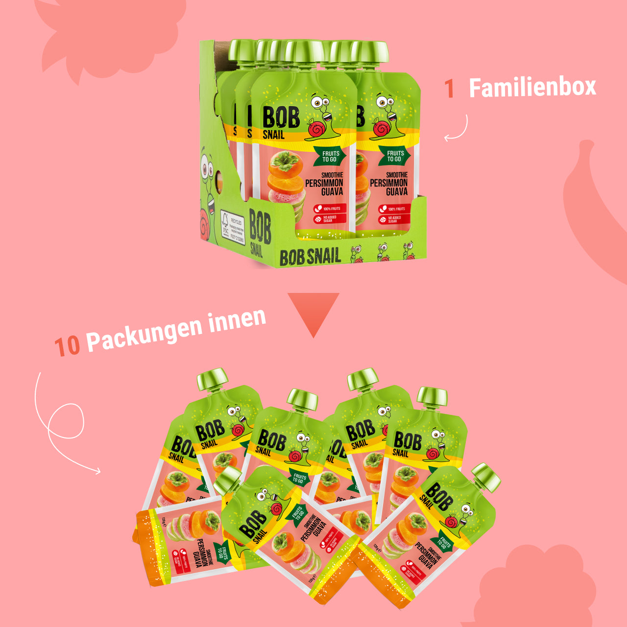 Bob Snail Quetschie Frucht Smoothie Kaki Guave 10x120g