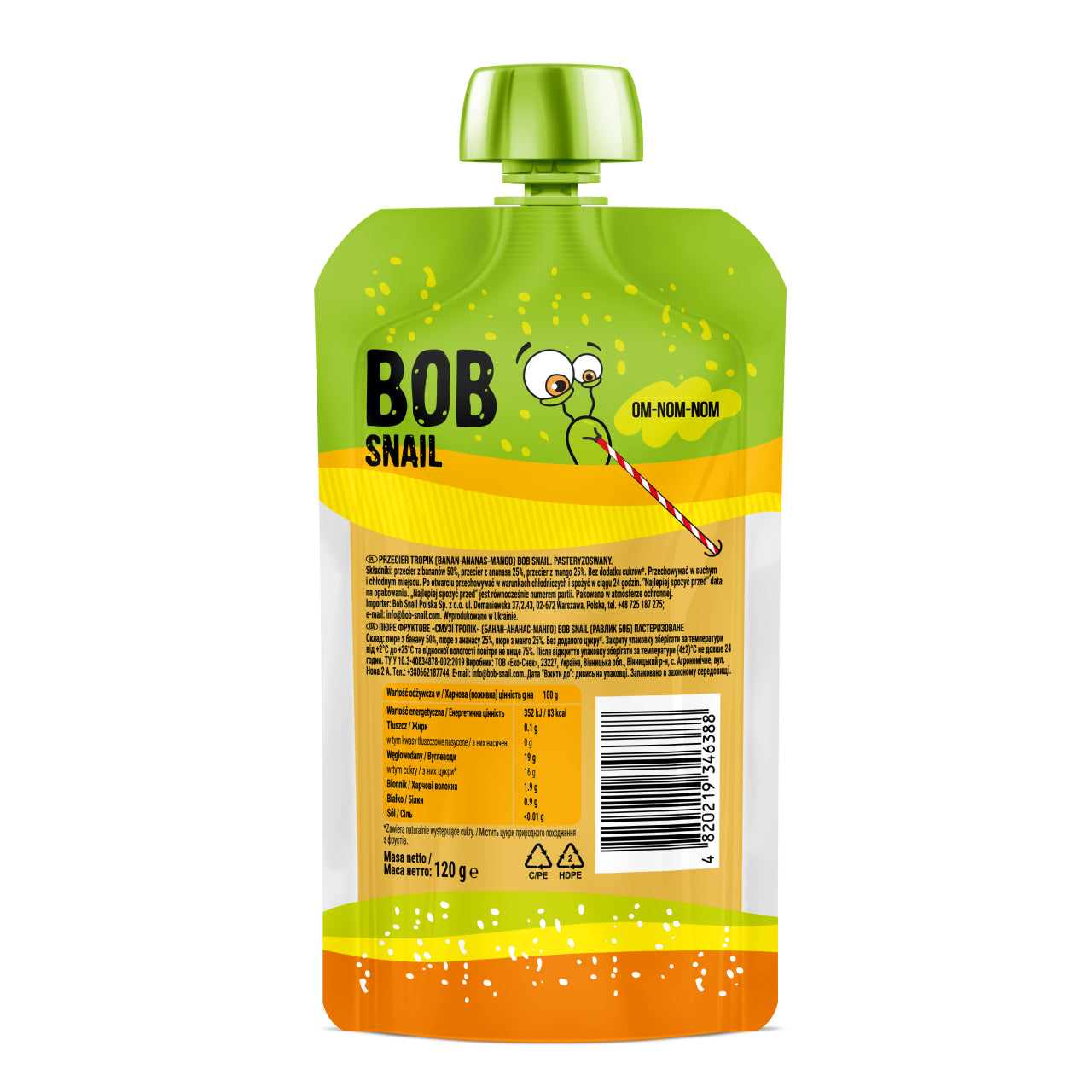 Bob Snail Quetschie Frucht Smoothie Banane Ananas Mango 10x120g