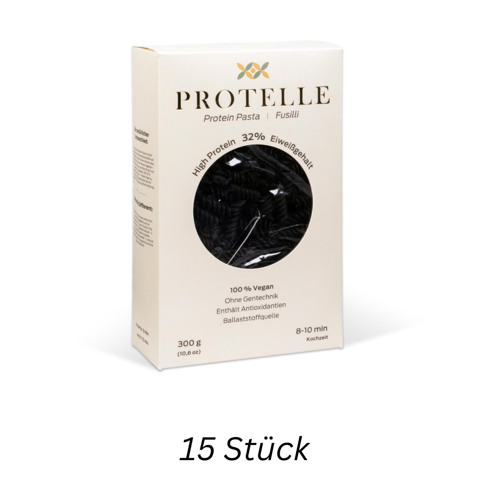 Protelle Protein Pasta Fusilli 15er Karton (4,5 kg) | 30% Veganes Eiweiß  | High Protein & Low Carb | Großpackung