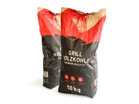 RHINOROCK Grillkohle Doppelpack 20 kg – Hochwertige Holzgrillkohle für intensiven Grillgeschmack und lange Glutdauer