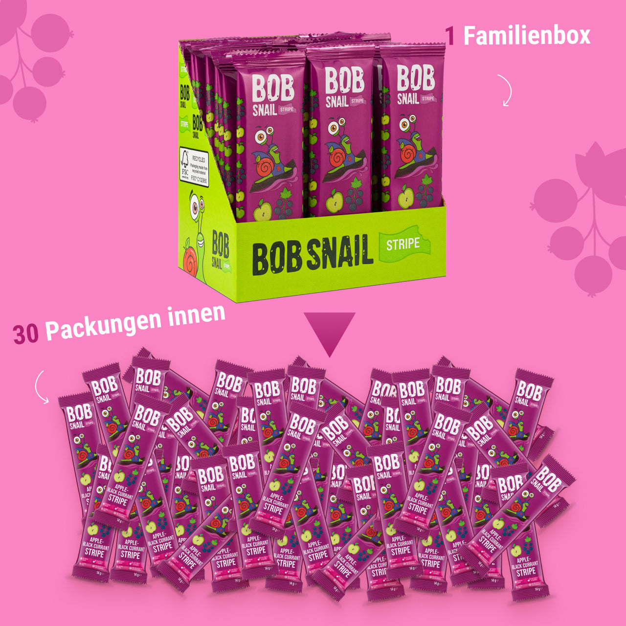 Bob Snail Fruchtstreifen Apfel-Schwarze Johannisbeere 30x14g