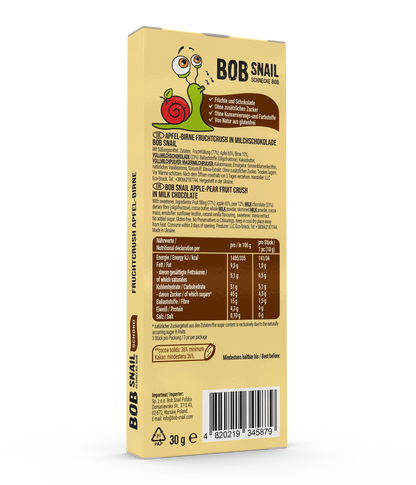 Bob Snail Fruchtcrush Apfel-Birne in Vollmilchschokolade 24x30g