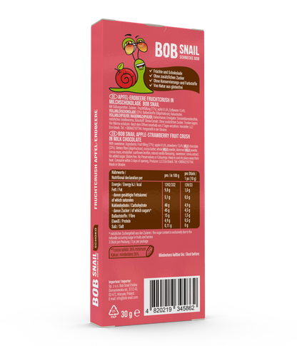 Bob Snail Fruchtcrush Apfel-Erdbeere in Vollmilchschokolade 24x30g