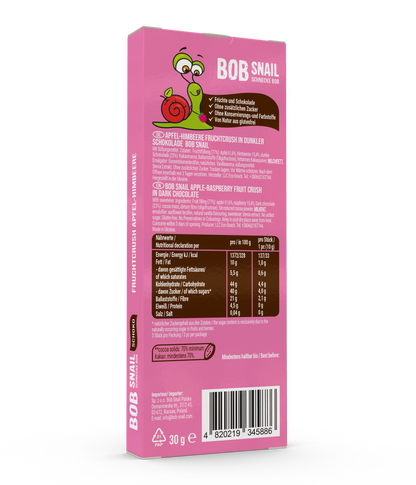 Bob Snail Fruchtcrush Apfel-Himbeere in Zartbitterschokolade 24x30g