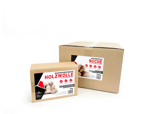 RHINOROCK Kaminfreude Starter Set – 21 kg (20 kg Buchenholz + 1 kg Holzwolle-Anzünder) – Ofenfertig, nachhaltig & ideal für gemütliche Kaminabende
