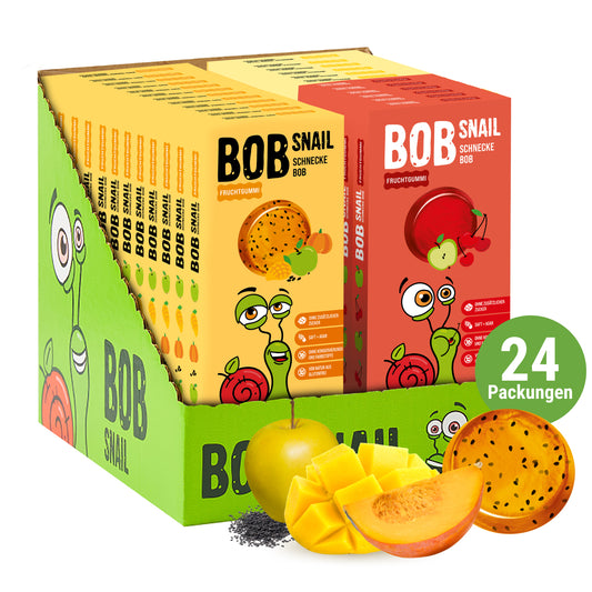 Bob Snail Set 25 - Fruchtgummies 12x27g Apfel-Mango-Kürbis-Chia & je 6x27g Apfel-Kirsche und Apfel-Birne-Zitrone